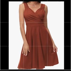 Grace Karin Red/Brown V Neck Sleeveless Dress. Size Large. Like New Condition.